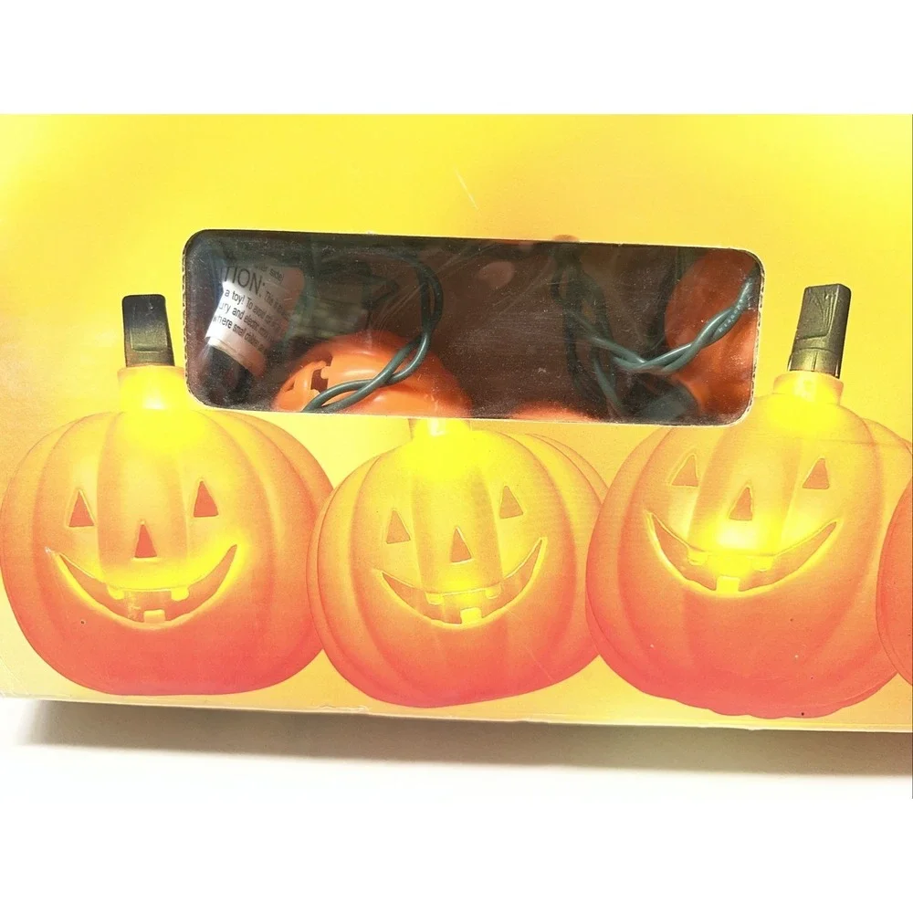 HALLOWEEN 20 Flashing Plastic PUMPKINS Jack O Lantern Electric String Lights Set